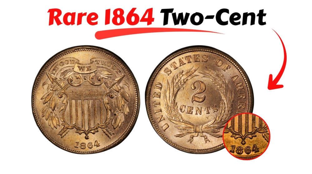 Rare 1864 Two-Cent FS-1901 Coin With Indian Cent Overstrike